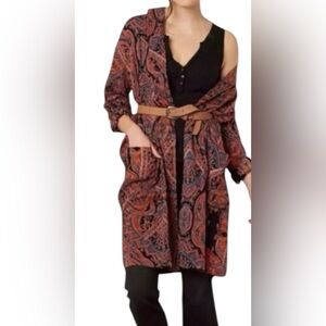 Free People Paisley Patterned Kimono Cardigan Pockets, duster